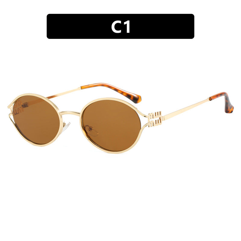 Women's Oval Sunglasses with Elegant Metal Frame and Fashionable Design Bowlift