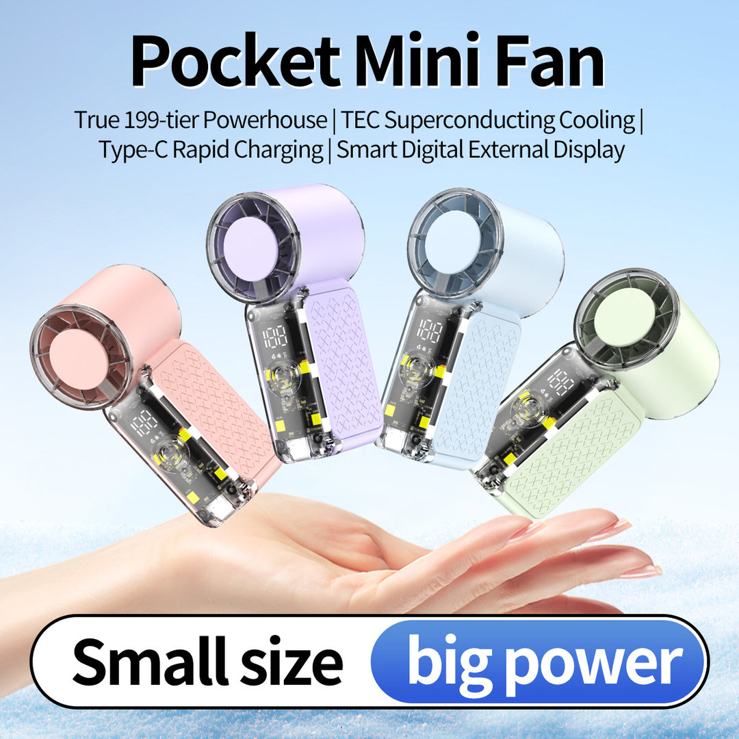 Unisex nan portable handheld transparent cooling fan with smart LED display and adjustable high-speed airflow Bowlift