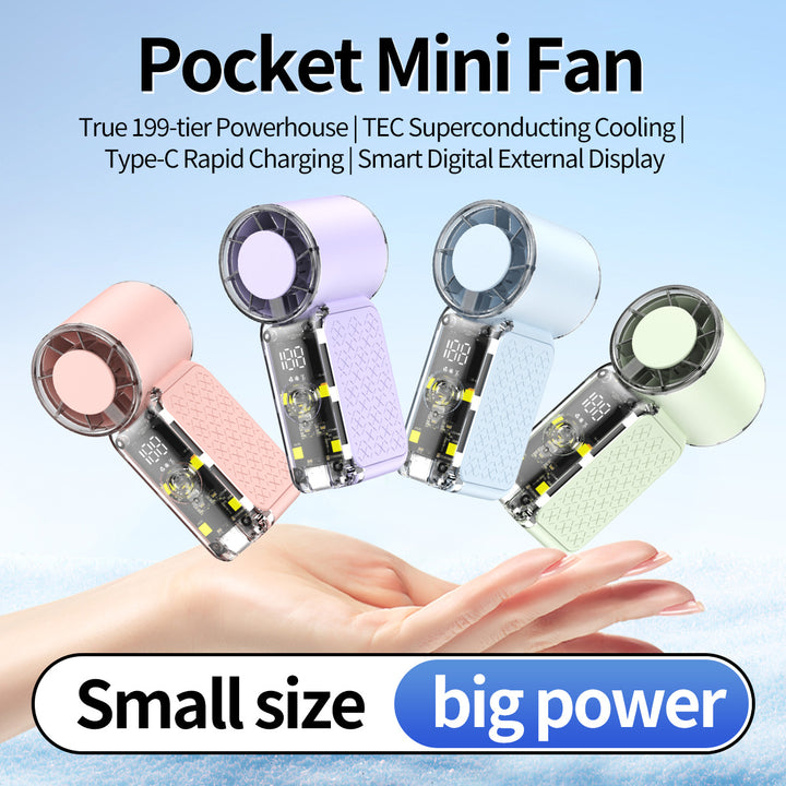 Unisex nan portable handheld transparent cooling fan with smart LED display and adjustable high-speed airflow Bowlift