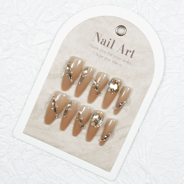 Luxury Rhinestone-Embellished Press-On Nail Art Bowlift