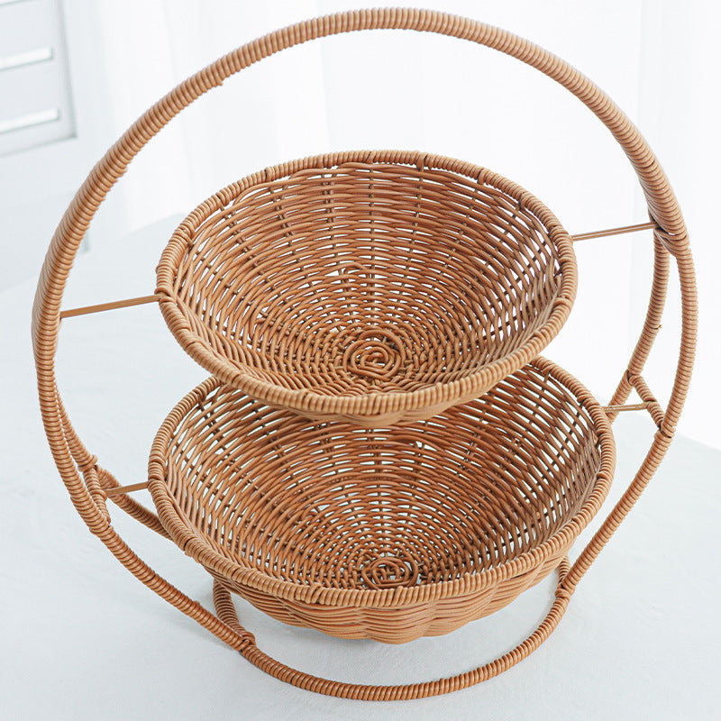 Rustic Two-Tiered Woven Fruit Stand Bowlift