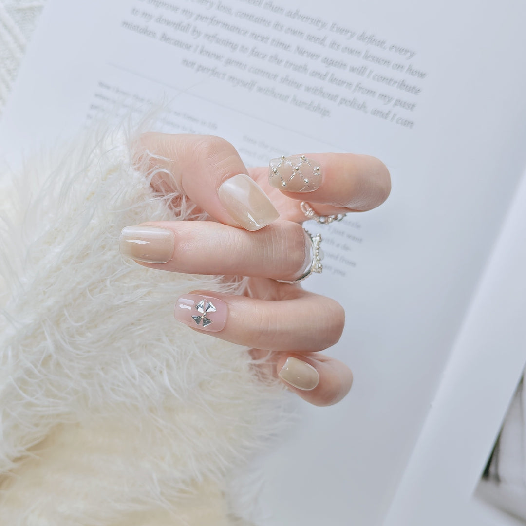 Elegant French Tip Press-On Nails Bowlift