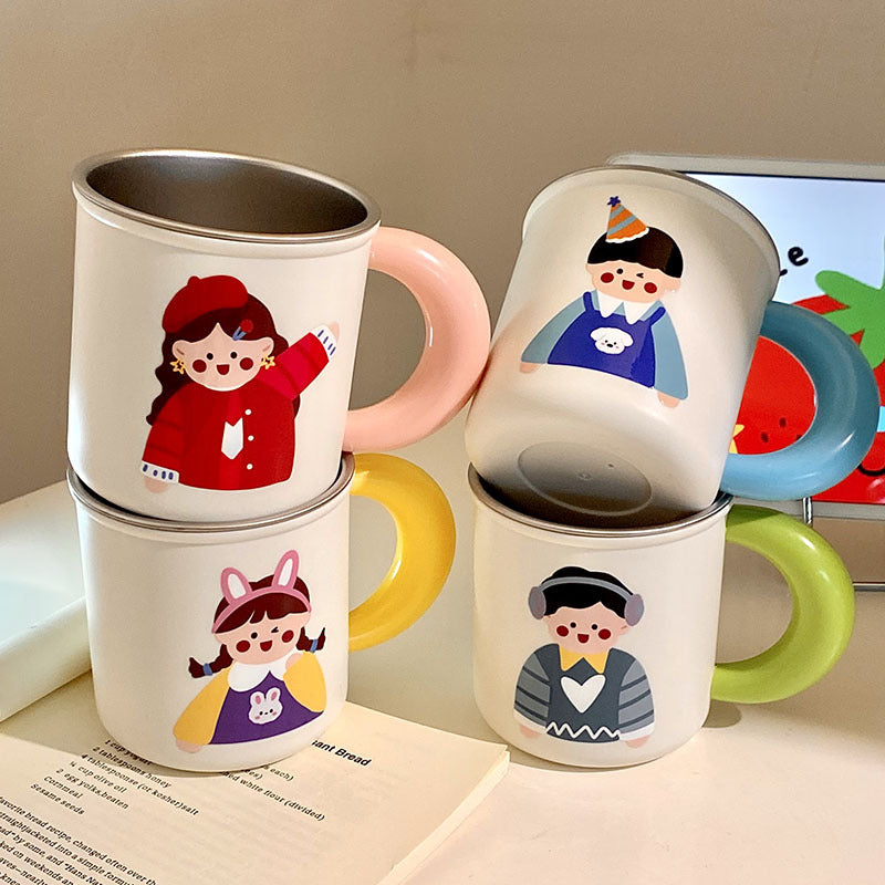 Stainless Steel Coffee Mug with Cheerful Children's Design Bowlift