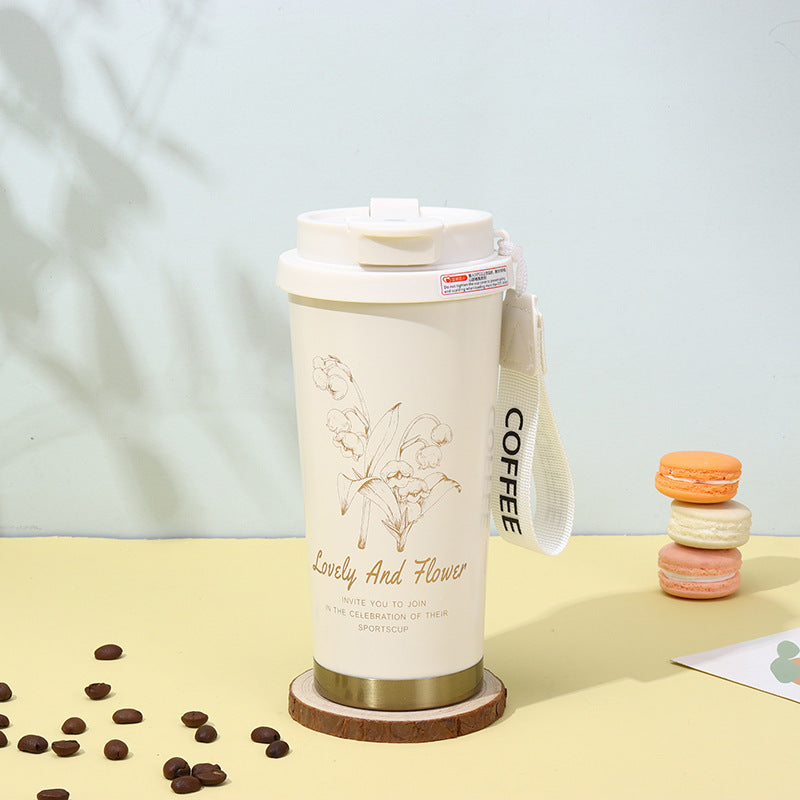 Insulated Stainless Steel Travel Coffee Tumbler with Leakproof Lid and Carry Strap Bowlift