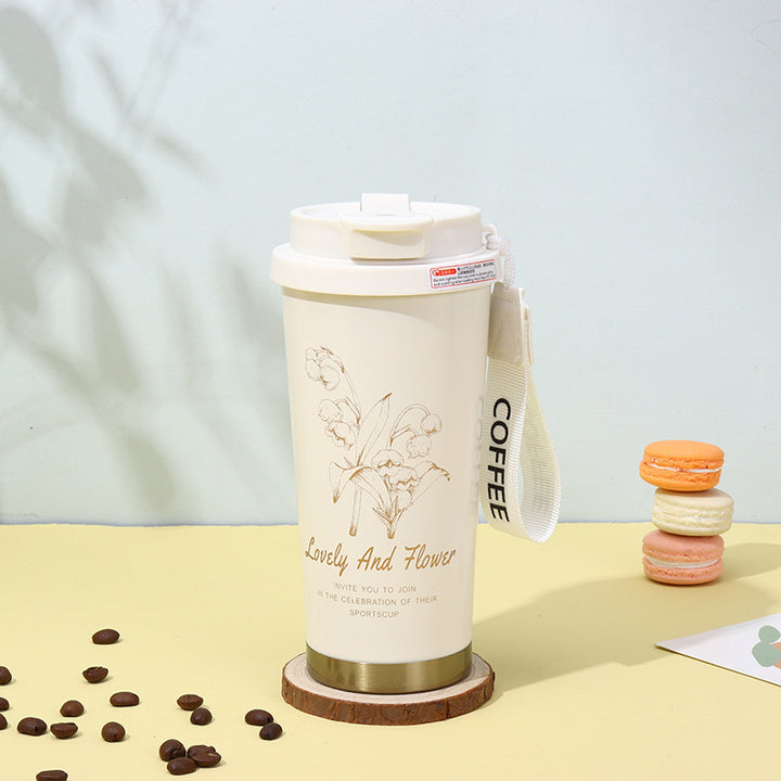 Insulated Stainless Steel Travel Coffee Tumbler with Leakproof Lid and Carry Strap Bowlift