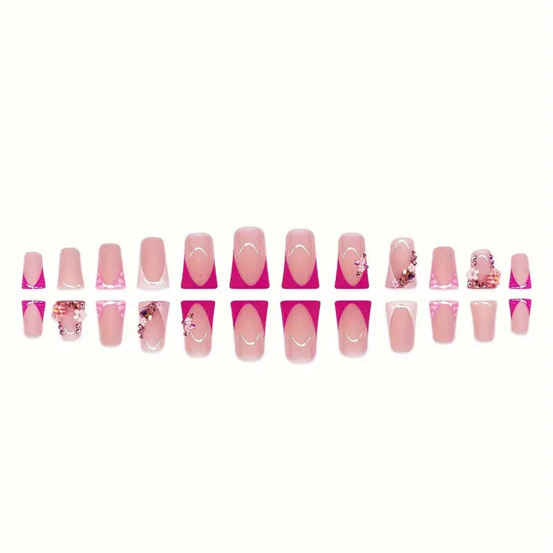 Artistic Floral and Gem-Embellished Press-On Nails Bowlift