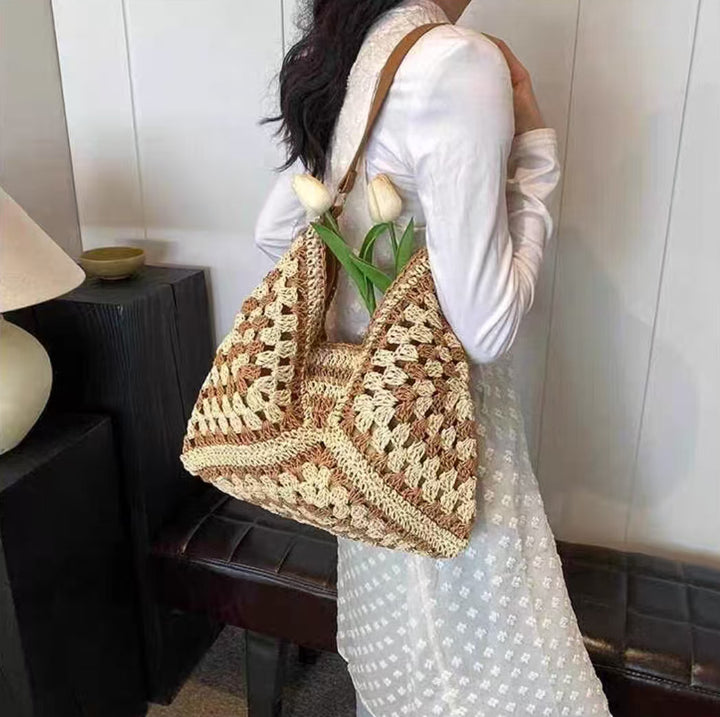 Handbag with Artistic Macrame Design and Flexible Carrying Comfort Bowlift