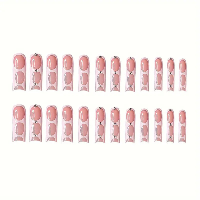 Stylish Press-On Nail Art Set with Rhinestone Accents Bowlift