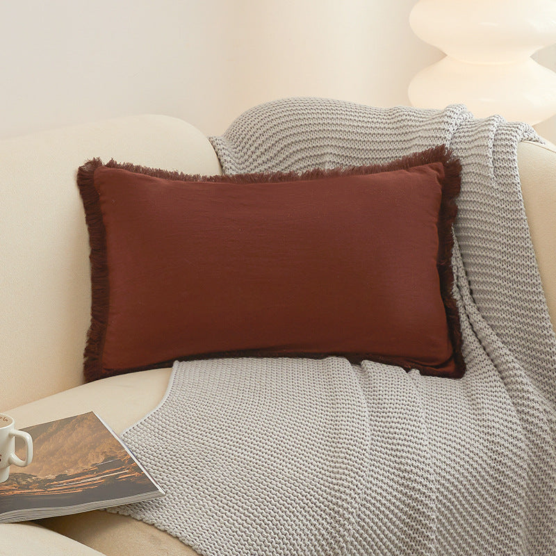 Textured Fringed Lumbar Pillow