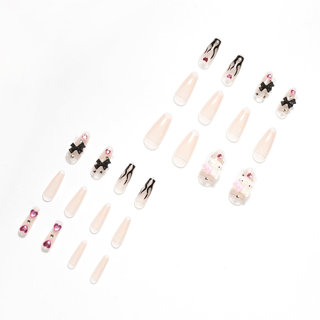 Artful nail extensions with Hello Kitty and floral accents Bowlift