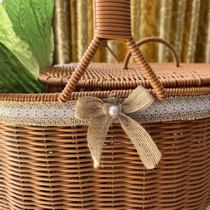 Elegant Woven Picnic Basket Bowlift
