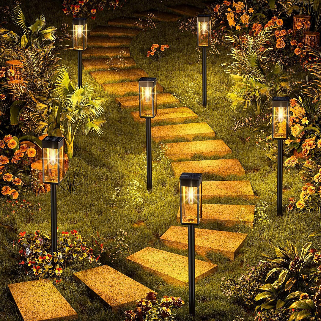 Weatherproof Outdoor Solar Pathway Lantern with Vintage Filament Bulb Effect and Heavy Duty Ground Stake Bowlift