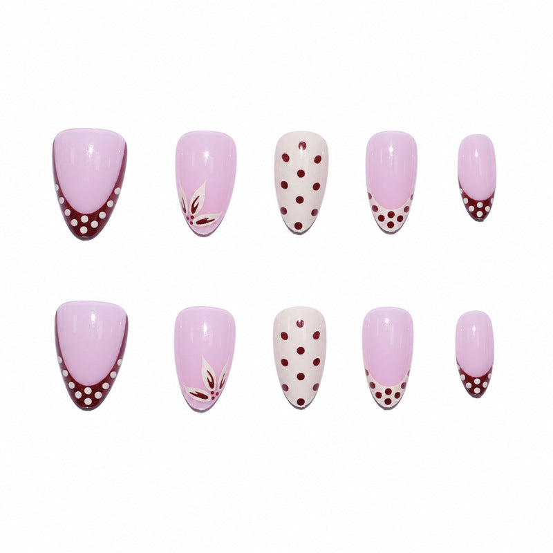Elegant artificial nails with floral and dotted design Bowlift