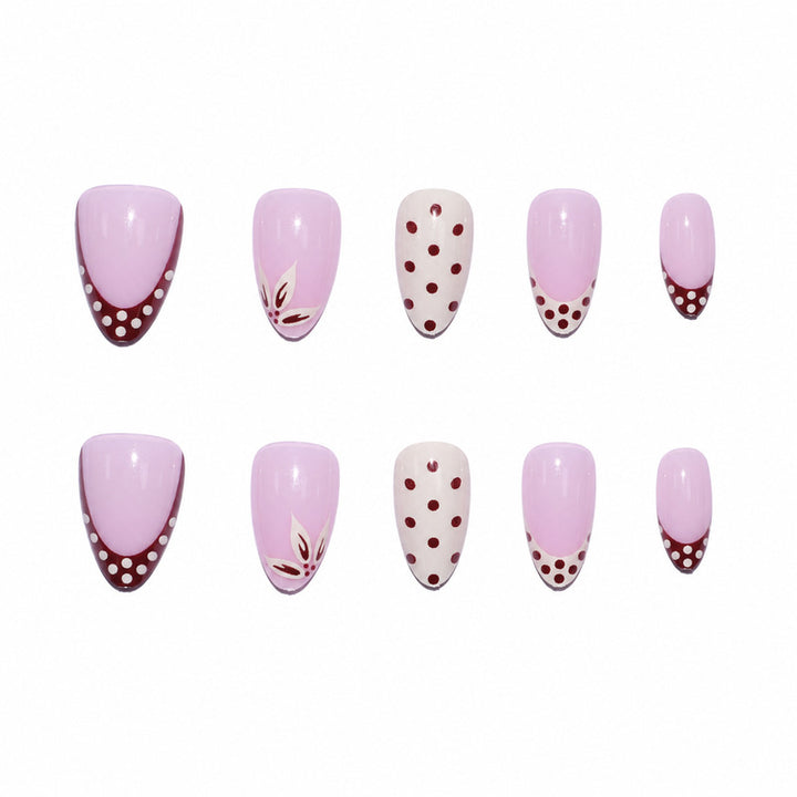 Elegant artificial nails with floral and dotted design Bowlift