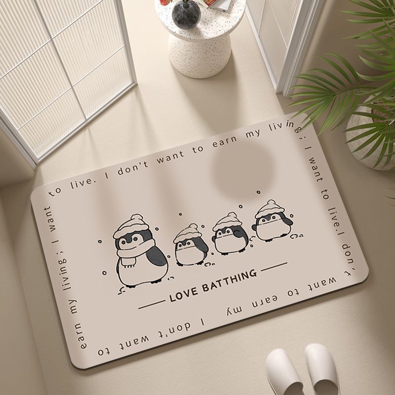 Cartoon Penguin-Themed Bath Rug