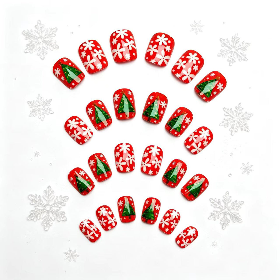 Artificial nails with festive Christmas tree design Bowlift