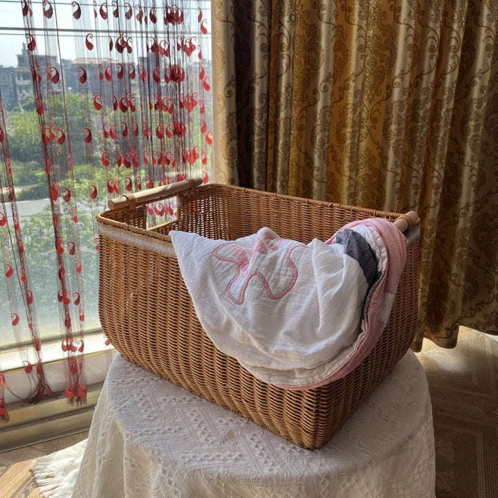 Handcrafted Woven Storage Basket with Wooden Handles Bowlift