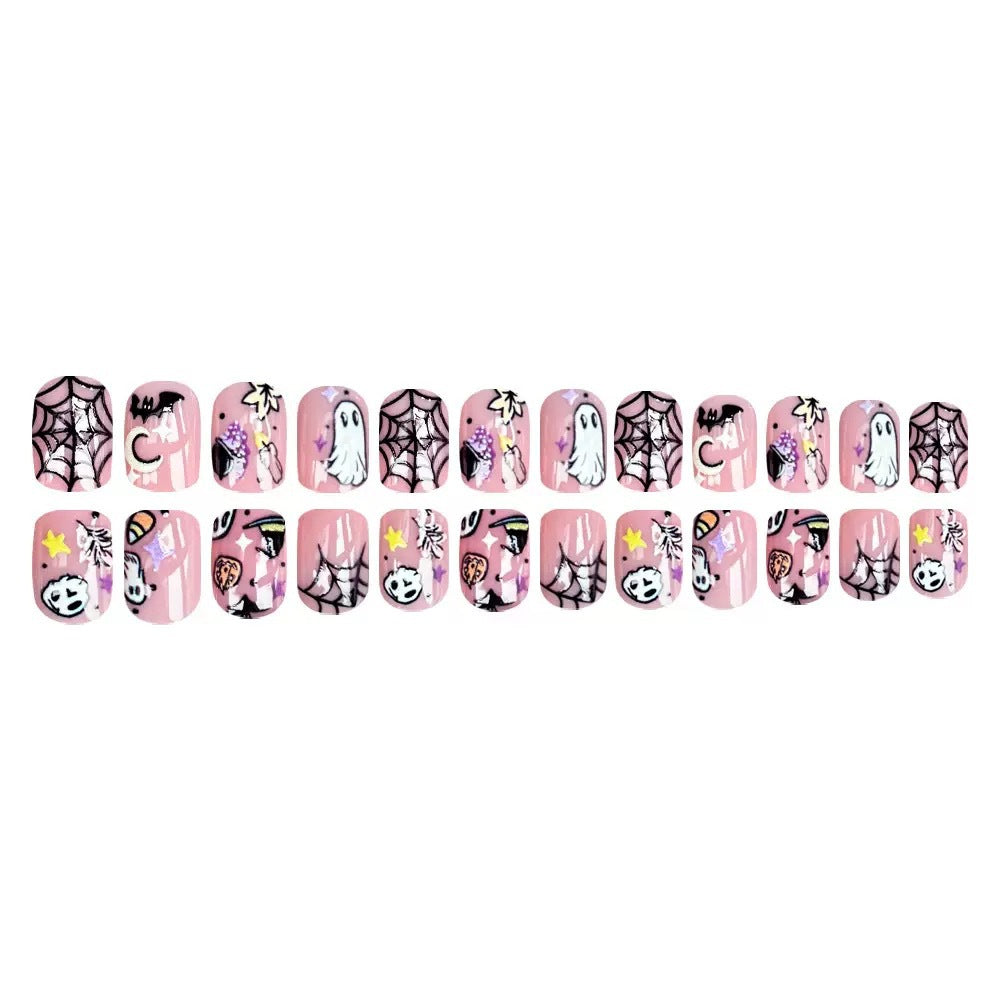 Halloween Fake Nail Set with Creative Horror Motifs and Intricate Designs Bowlift