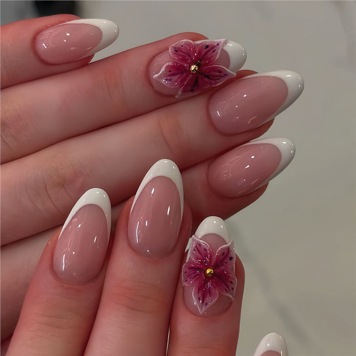 Elegant Floral Design Press-On Nail Extensions Bowlift