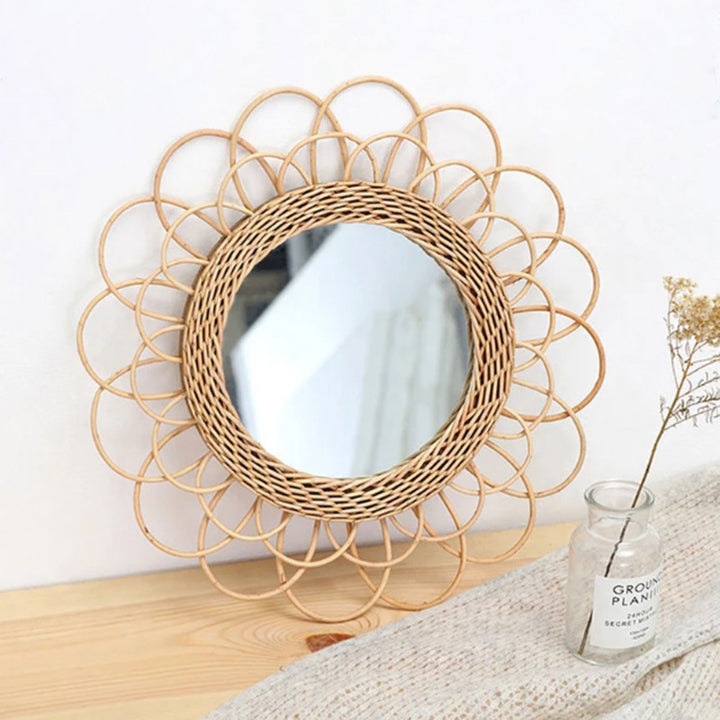 Playful Wall Mirror Made of Rattan Bowlift