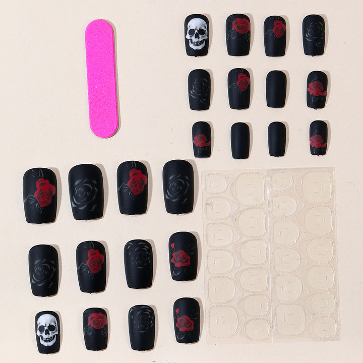 Artistic Skull and Rose Nail Art Extensions Bowlift