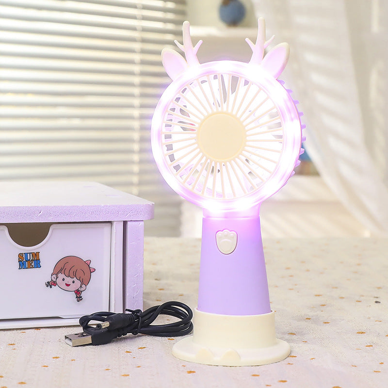 Women Portable Mini LED Fan with Creative Animal Ears Bowlift
