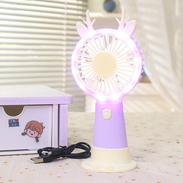 Women Portable Mini LED Fan with Creative Animal Ears Bowlift