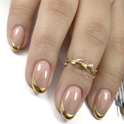 Elegant Gold-Tipped French Nail Art Bowlift