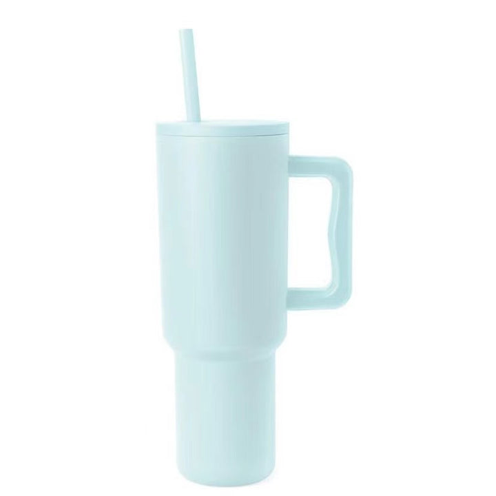 Women thermos cup with ergonomic handle and integrated straw Bowlift