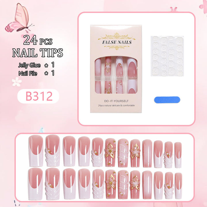 Artificial Nail Set with Elegant 3D Flower Accents Bowlift