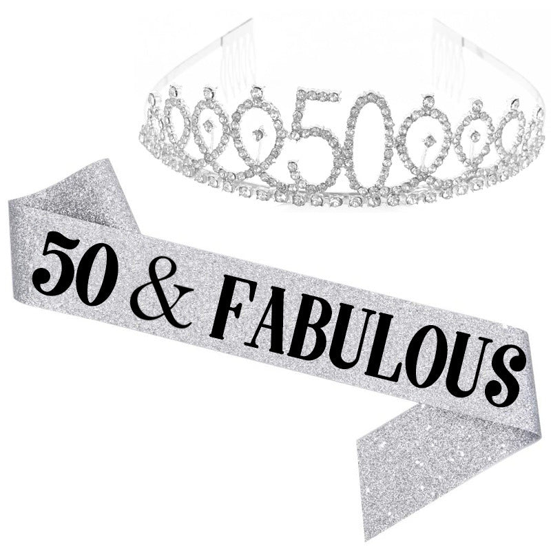 Girl Glittering Birthday Crown and Sash Set Bowlift