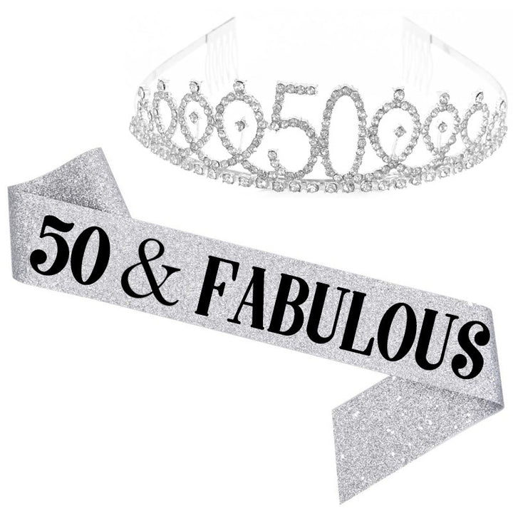 Girl Glittering Birthday Crown and Sash Set Bowlift