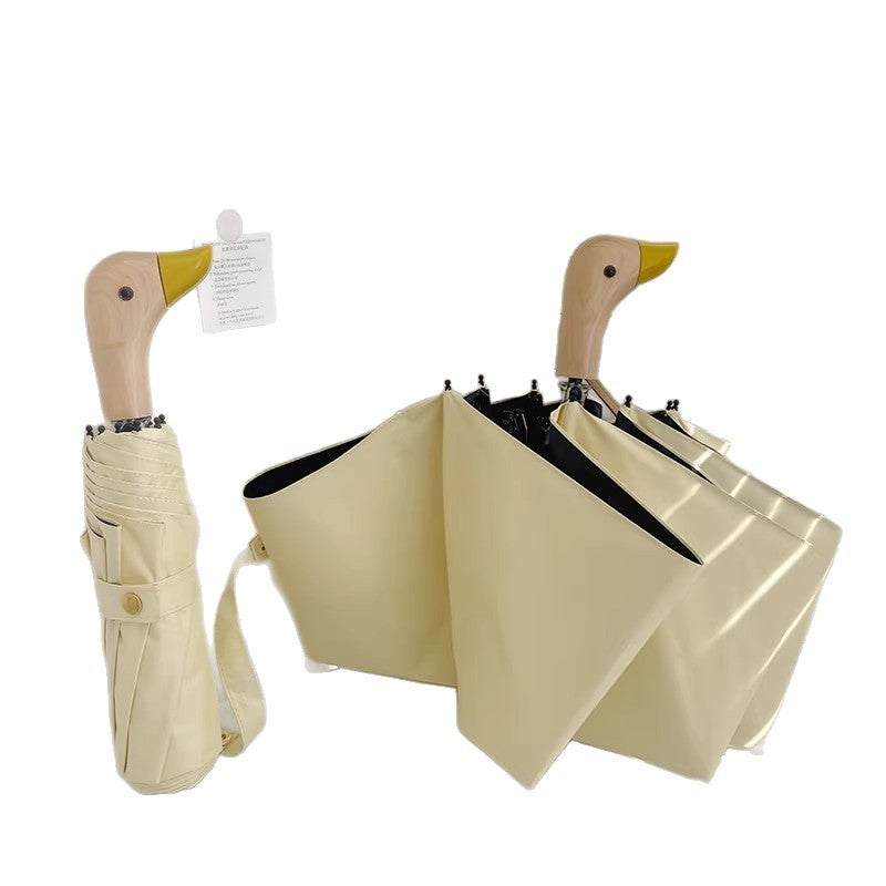 Women's Folding Umbrella with Unique Duck Handle Bowlift