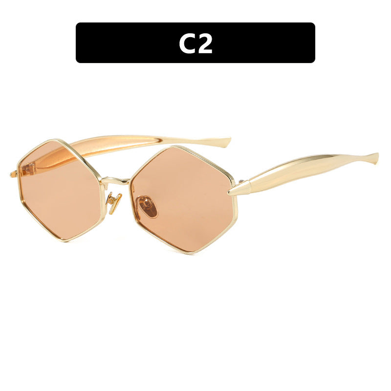 Women's hexagonal sunglasses with elegant metal frame and UV protection Bowlift