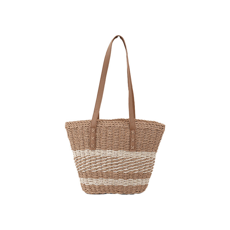 Handwoven beach bag with leather handles Bowlift