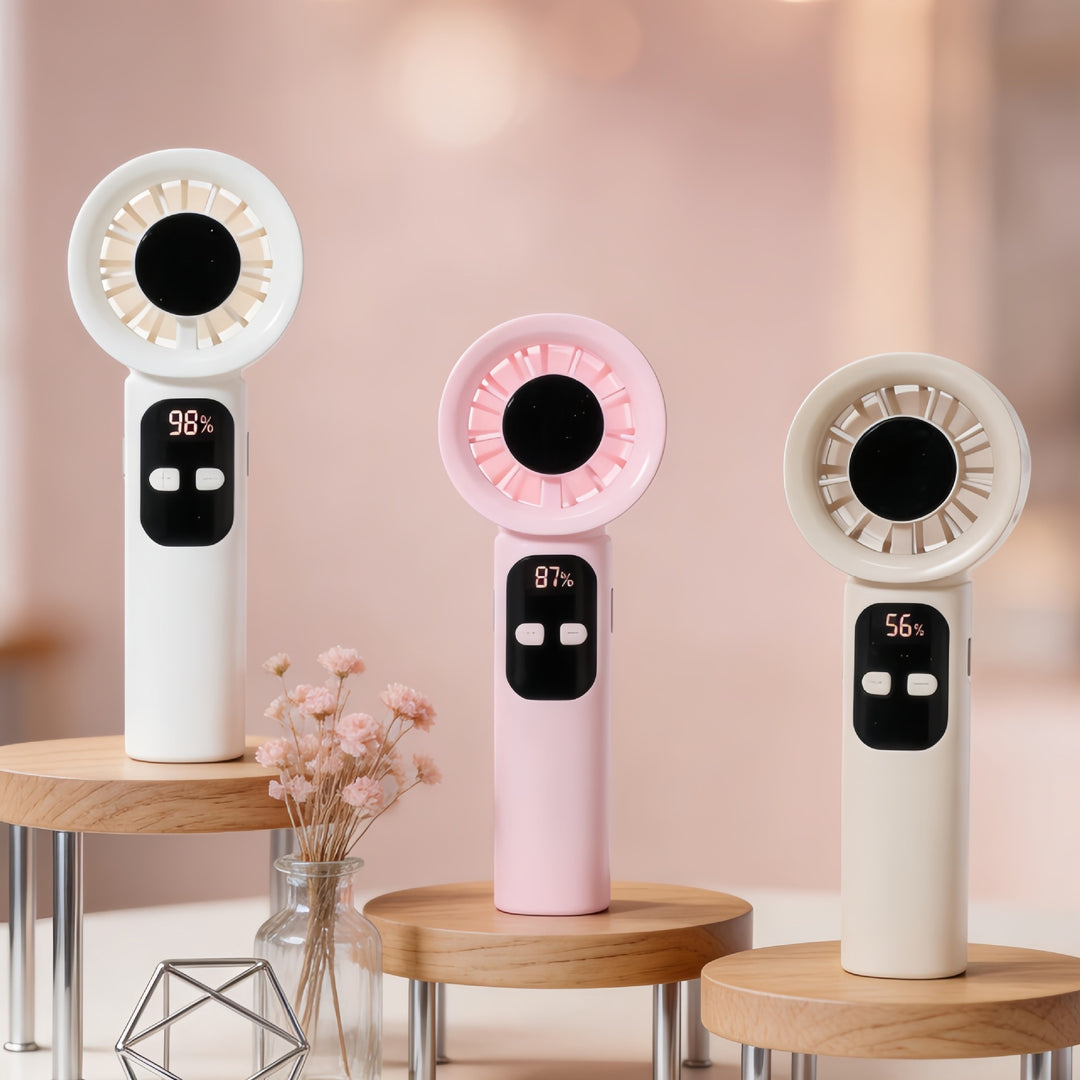 Ladies Portable Hand Fan with LCD Display and USB Connection Bowlift