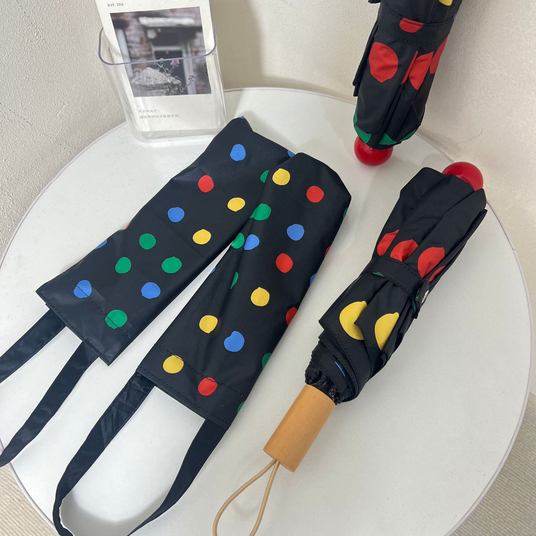 Ladies designer foldable umbrella with colorful polka dot pattern Bowlift