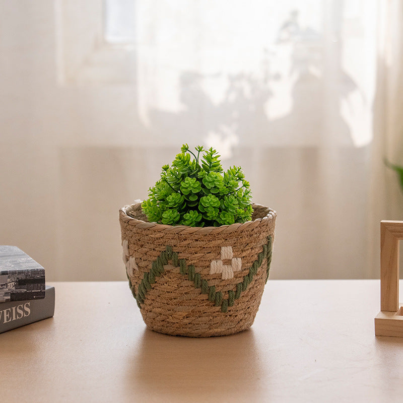 Handwoven decoration basket with colorful pattern