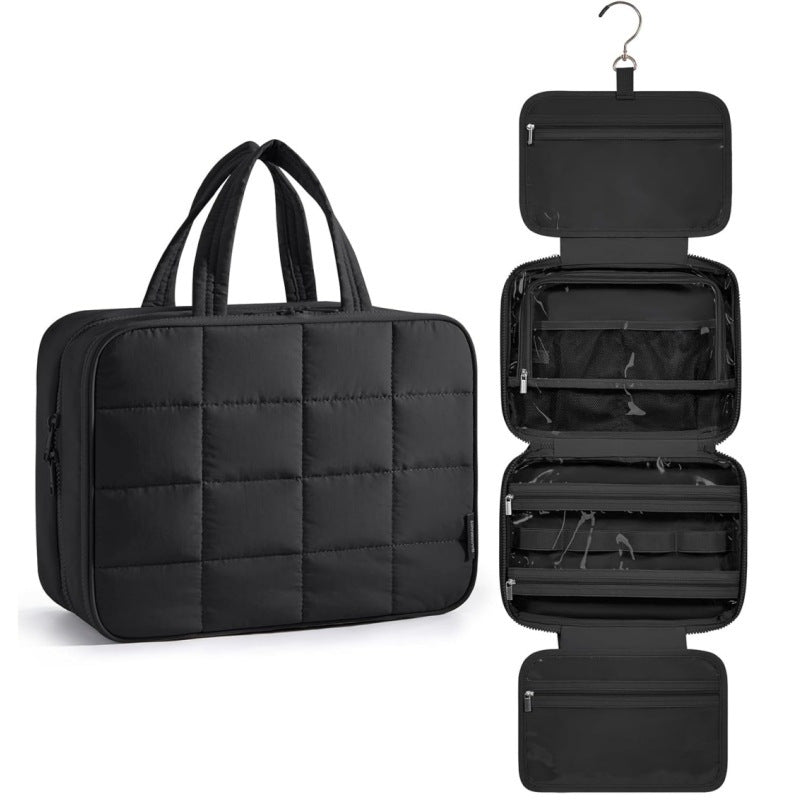 Padded cosmetic organizer bag with practical hanging system Bowlift