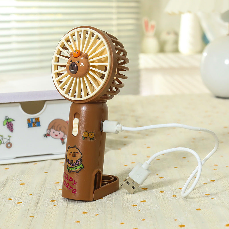 Women Portable Hand Fan with Cute Bear Design and LED Lighting Bowlift