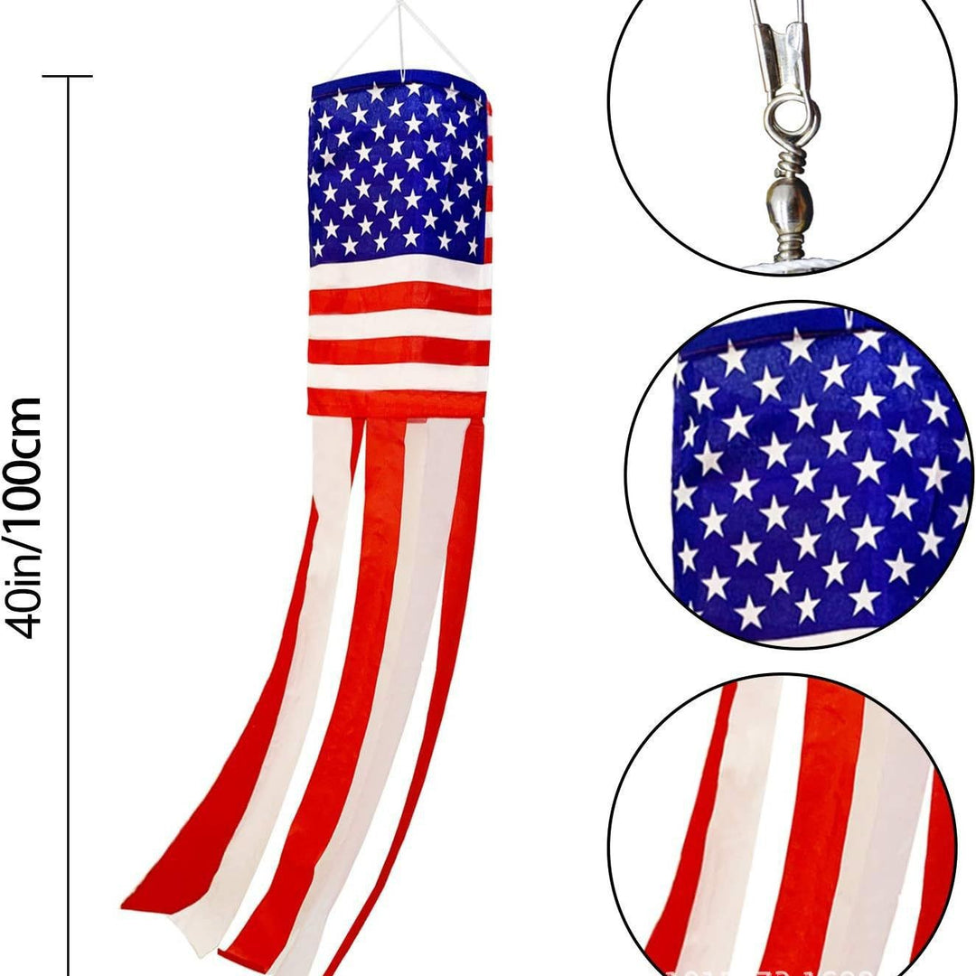 Unisex nan patriotic American flag windsock with long trailing streamers and reinforced hanging loop Bowlift