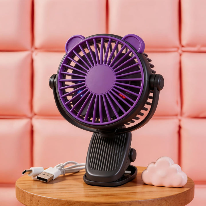 Women Portable Hand Fan with Creative Animal Ears Bowlift