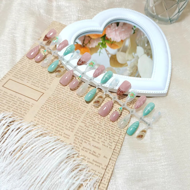 Artificial nails with elegant 3D flower and gradient design Bowlift
