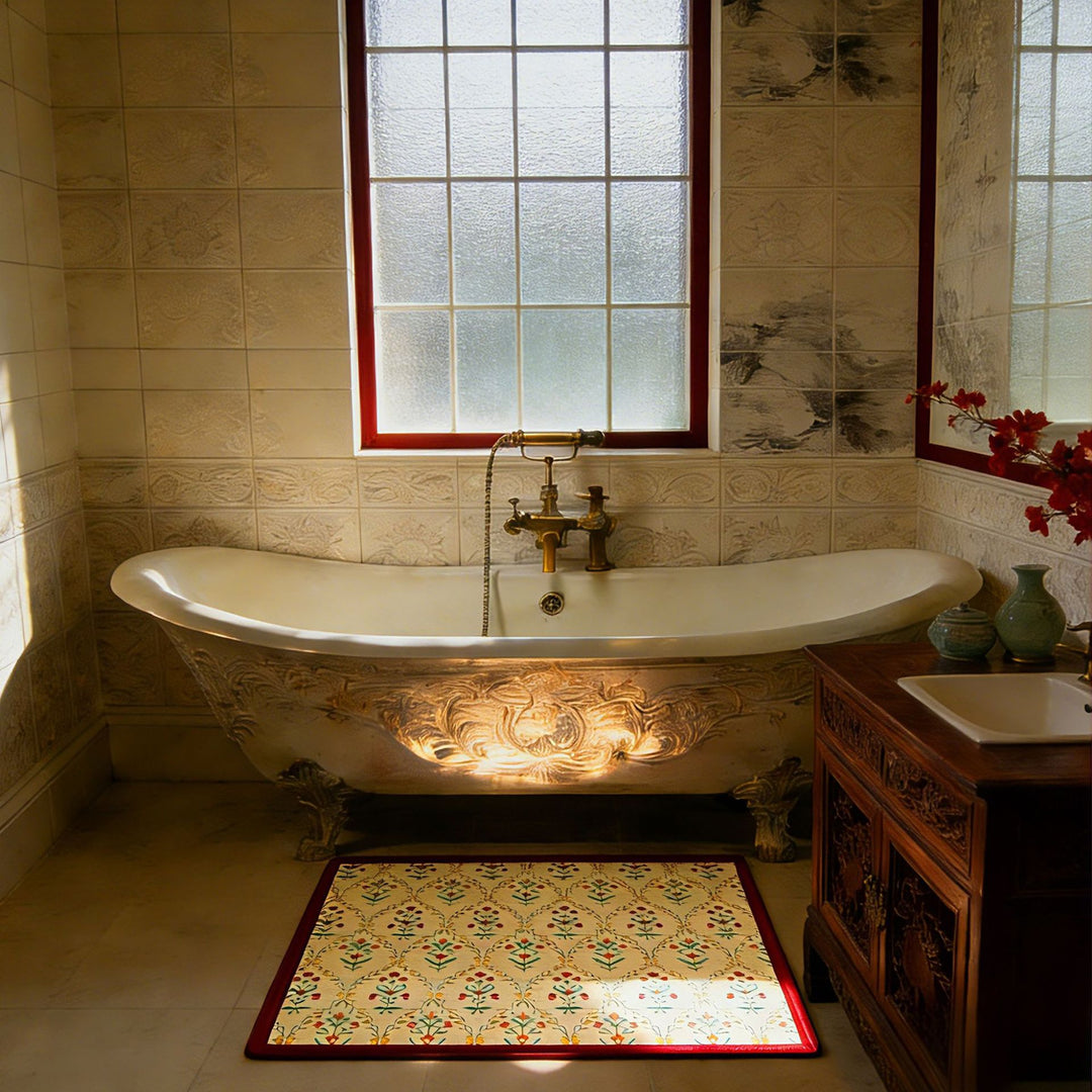 Vintage Floral Pattern Bath Mat Bowlift