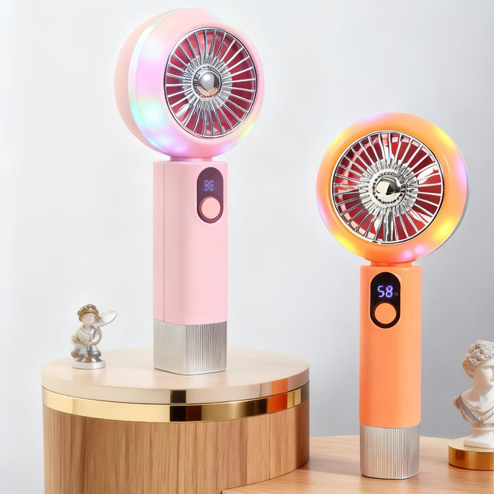 Portable handheld fan with LED light and digital display Bowlift