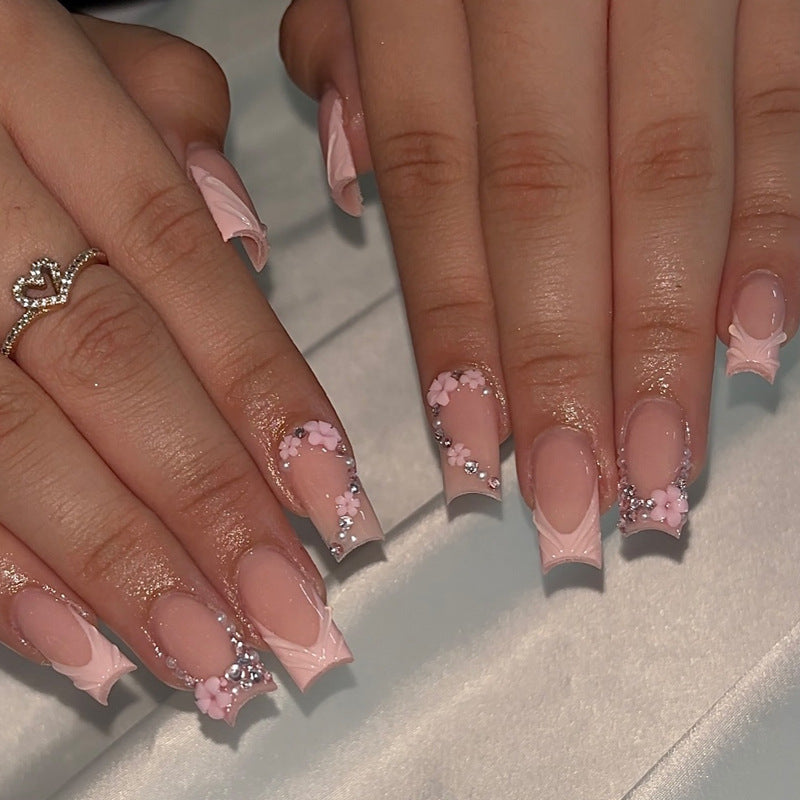 Elegant Floral Acrylic Press-On Nail Set Bowlift