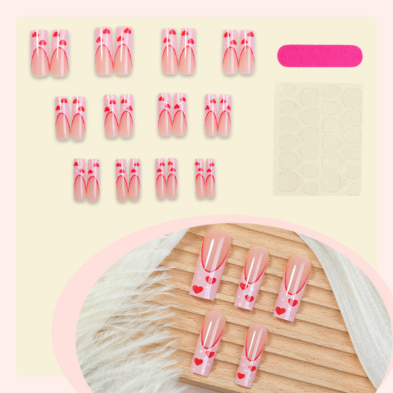 Heart-Design Press-On Nail Set Bowlift