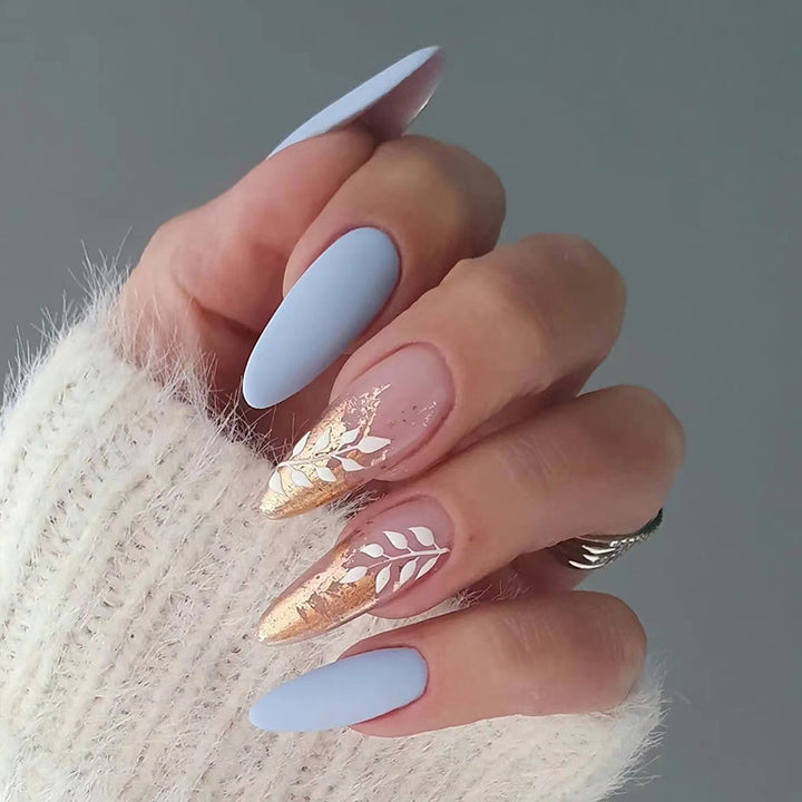 Artificial Stiletto Nails with Elegant Leaf Design Bowlift