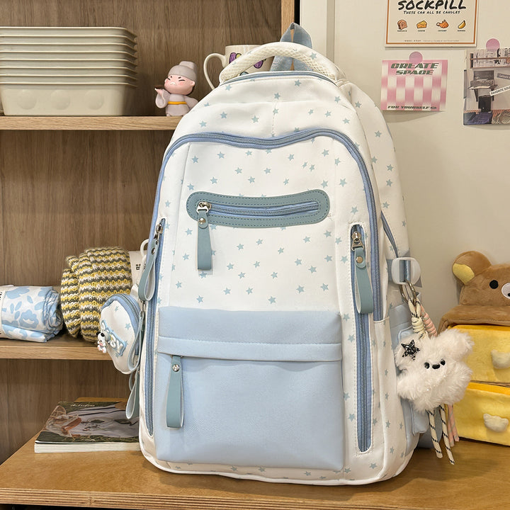 Backpack with Charming Star Applications and Practical Compartments Bowlift