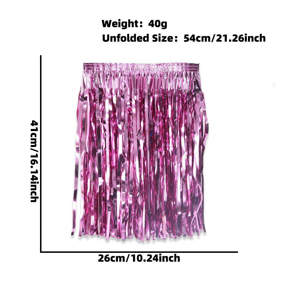 Women's nan metallic foil fringe hula skirt with elastic waistband party costume Bowlift
